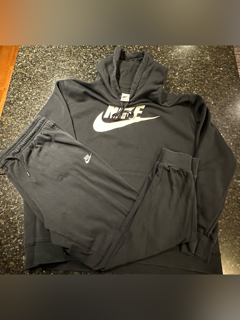 Nike Black Hoodie and Jogger Sweatpants Set with White Swoosh